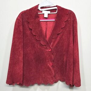 Vintage 90s Spiegel Suede Leather Jacket Plus Size 18 Laser Cut Scallop Western